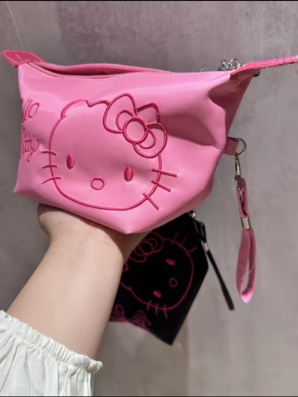 Hello Kitty Bright Pink Embossed Cosmetic Wristlet